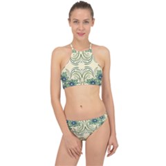 Folk Flowers Print Floral Pattern Ethnic Art Racer Front Bikini Set by Eskimos