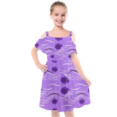 Folk Flowers Print Floral Pattern Ethnic Art Kids  Cut Out Shoulders Chiffon Dress by Eskimos