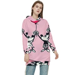Baloon Love Mickey & Minnie Mouse Women s Long Oversized Pullover Hoodie by nate14shop