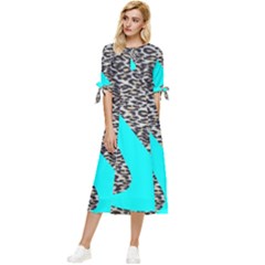 Just Do It Leopard Silver Bow Sleeve Chiffon Midi Dress