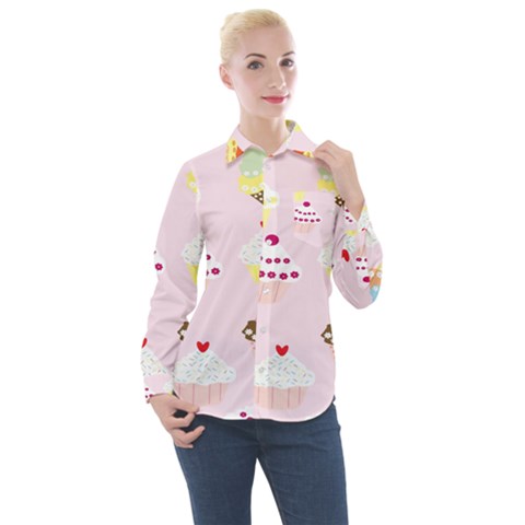 Cupcakes Women s Long Sleeve Pocket Shirt by nate14shop