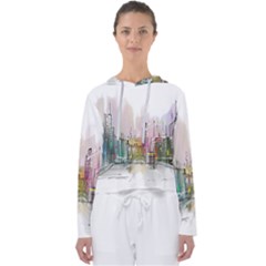 Drawing-watercolor-painting-city Women s Slouchy Sweat