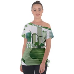 Vector-energy-saving-caring-for-the-earth Off Shoulder Tie-up Tee