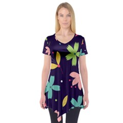 Colorful Floral Short Sleeve Tunic  by hanggaravicky2