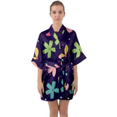 Colorful Floral Half Sleeve Satin Kimono  by hanggaravicky2