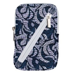 Blue On Grey Stitches Belt Pouch Bag (small) by kaleidomarblingart