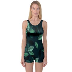 Plant Leaves One Piece Boyleg Swimsuit