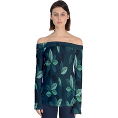 Plant Leaves Off Shoulder Long Sleeve Top by artworkshop