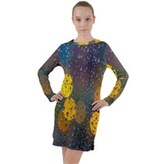 Raindrops Water Long Sleeve Hoodie Dress by artworkshop