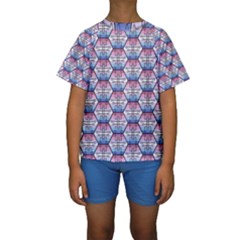 Hackers Town Void Mantis Hexagon Bigender Seven 7 Stripe Pride Flag Kids  Short Sleeve Swimwear by WetdryvacsLair