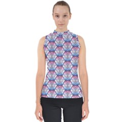 Hackers Town Void Mantis Hexagon Bigender Seven 7 Stripe Pride Flag Mock Neck Shell Top by WetdryvacsLair