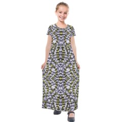 Acid Green Repeats I Kids  Short Sleeve Maxi Dress by kaleidomarblingart