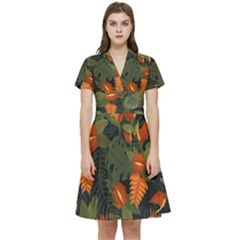 Orange Leaves Short Sleeve Waist Detail Dress by HWDesign