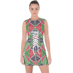 Abstract Pattern Geometric Backgrounds  Lace Up Front Bodycon Dress by Eskimos