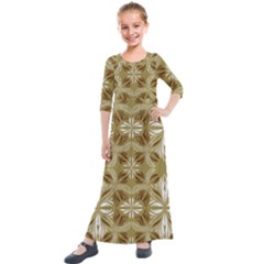 Folk Flowers Print Floral Pattern Ethnic Art Kids  Quarter Sleeve Maxi Dress by Eskimos