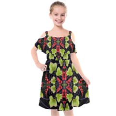 Pattern-berry-red-currant-plant Kids  Cut Out Shoulders Chiffon Dress by Jancukart