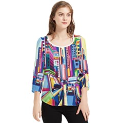 City-street-car-road-architecture Chiffon Quarter Sleeve Blouse