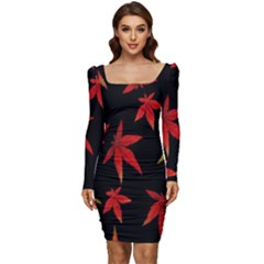 Hd-wallpaper-b 001 Women Long Sleeve Ruched Stretch Jersey Dress