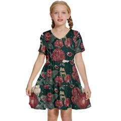 Magic Of Roses Kids  Short Sleeve Tiered Mini Dress by HWDesign