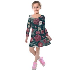 Magic Of Roses Kids  Long Sleeve Velvet Dress by HWDesign