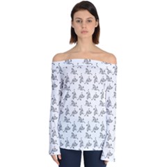 Robot Dog Drawing Motif Pattern Off Shoulder Long Sleeve Top by dflcprintsclothing