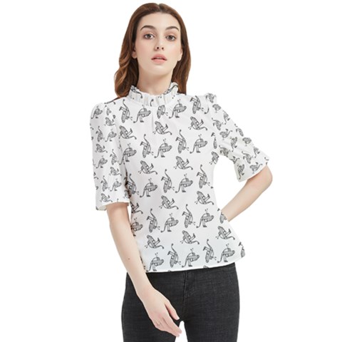 Robot Dog Drawing Motif Pattern Frill Neck Blouse by dflcprintsclothing