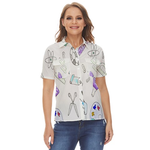 Hd-wallpaper-b 018 Women s Short Sleeve Double Pocket Shirt by nate14shop