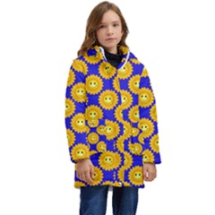 Pattern Sun-flower Kid s Hooded Longline Puffer Jacket by nate14shop