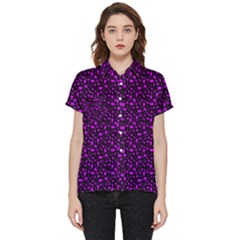 Small Bright Dayglo Purple Halloween Motifs Skulls, Spells & Cats On Spooky Black Short Sleeve Pocket Shirt by PodArtist