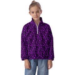 Small Bright Dayglo Purple Halloween Motifs Skulls, Spells & Cats On Spooky Black Kids  Half Zip Hoodie by PodArtist