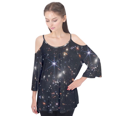 James Webb Space Telescope Deep Field Flutter Sleeve Tee  by PodArtist