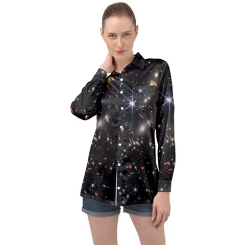 James Webb Space Telescope Deep Field Long Sleeve Satin Shirt by PodArtist