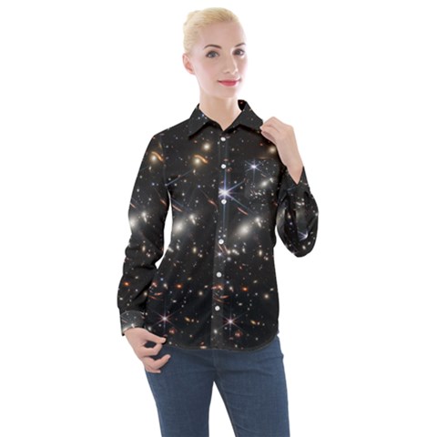 James Webb Space Telescope Deep Field Women s Long Sleeve Pocket Shirt by PodArtist