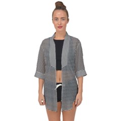 Soot Black And White Handpainted Houndstooth Check Watercolor Pattern Open Front Chiffon Kimono by PodArtist