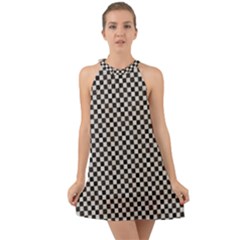 Black And White Watercolored Checkerboard Chess Halter Tie Back Chiffon Dress by PodArtist