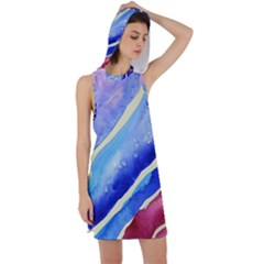 Painting-abstract-blue-pink-spots Racer Back Hoodie Dress