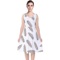 Christmas-seamless-pattern-with-gold-fir-branches V-neck Midi Sleeveless Dress 