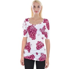 Grape-bunch-seamless-pattern-white-background-with-leaves 001 Wide Neckline Tee