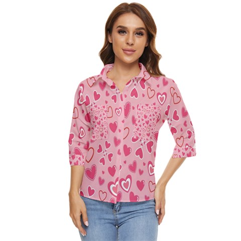 Scattered-love-cherry-blossom-background-seamless-pattern Women s Quarter Sleeve Pocket Shirt by nate14shop