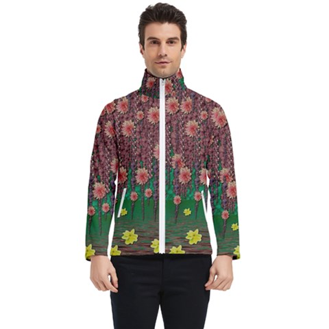 Floral Vines Over Lotus Pond In Meditative Tropical Style Men s Bomber Jacket by pepitasart