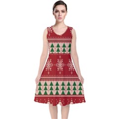 Knitted-christmas-pattern V-neck Midi Sleeveless Dress  by nate14shop