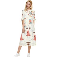 Seamless-background-with-spaceships-stars Bow Sleeve Chiffon Midi Dress by nate14shop