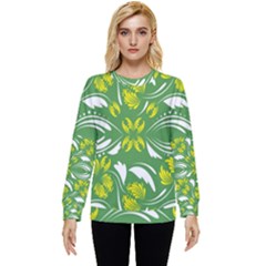 Folk Flowers Print Floral Pattern Ethnic Art Hidden Pocket Sweatshirt by Eskimos