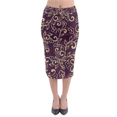 Golden Purple Flower Ornament Midi Pencil Skirt by HWDesign