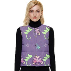 Background-butterfly Purple Women s Short Button Up Puffer Vest by nate14shop