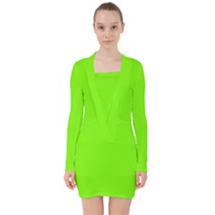 Grass-green-color-solid-background V-neck Bodycon Long Sleeve Dress by nate14shop