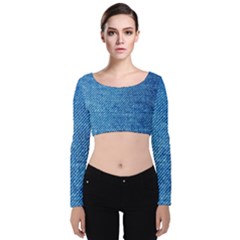 Jeans Blue  Velvet Long Sleeve Crop Top