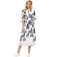 Spirals Bow Sleeve Chiffon Midi Dress by nate14shop