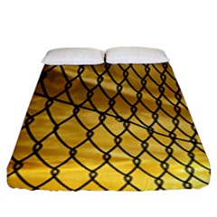 Chain Link Fence Sunset Wire Steel Fence Fitted Sheet (king Size) by artworkshop