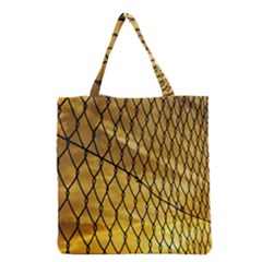 Chain Link Fence Sunset Wire Steel Fence Grocery Tote Bag by artworkshop